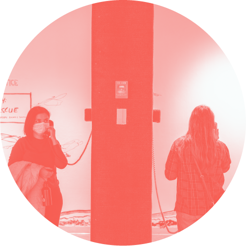 Viewers participating in an interactive exhibition