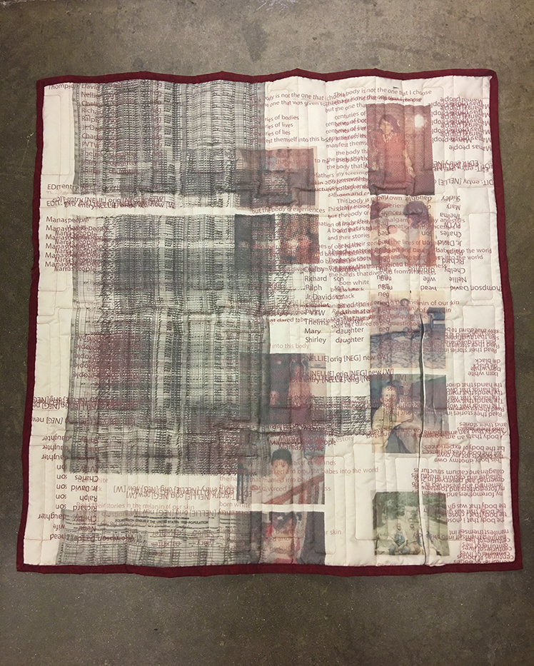 Mama’s Quilt (quilt for my mother, her mother, and her mother’s mother), 2018, fiber, 44 x 44 in.