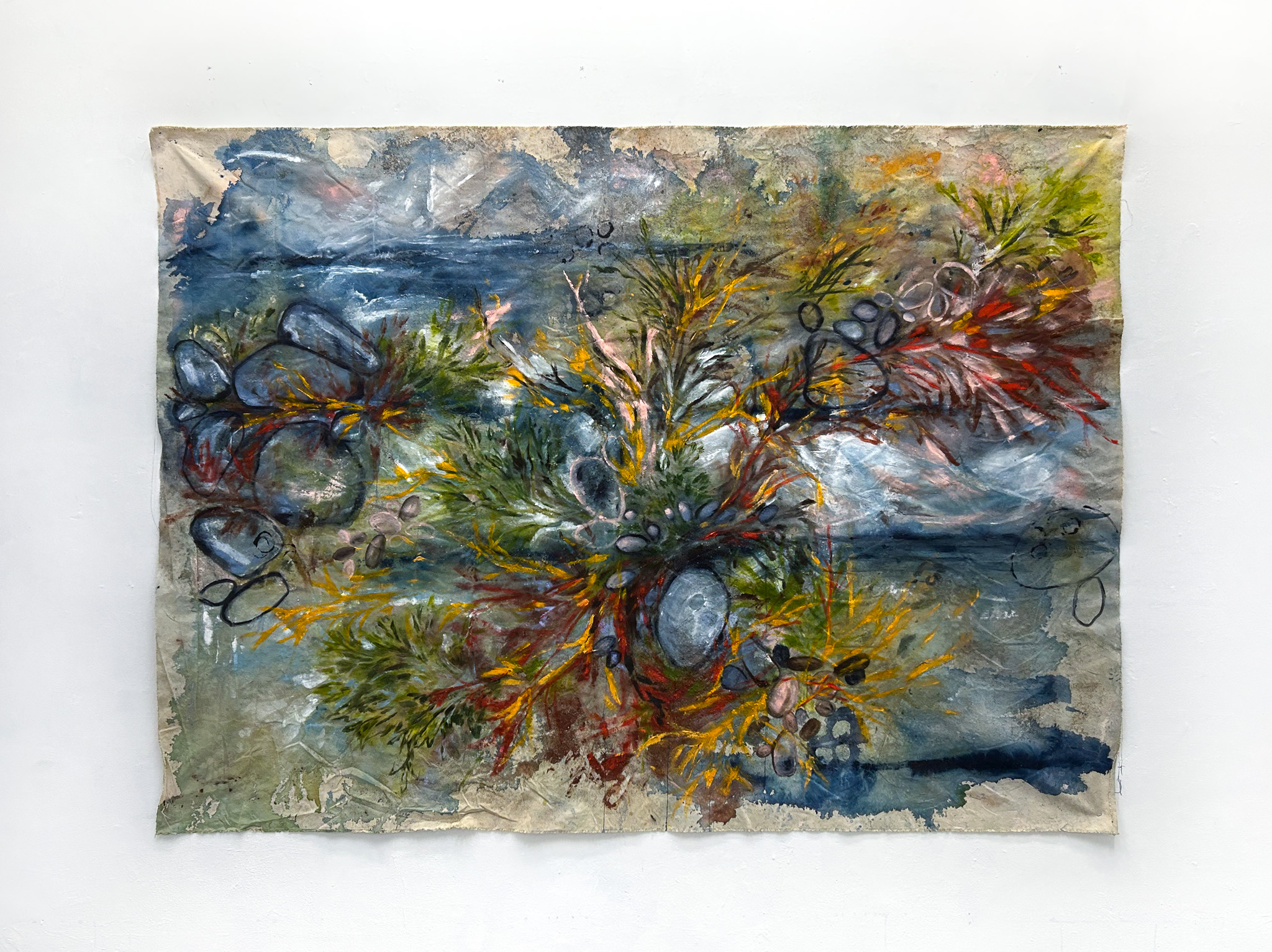 Home Scar Sea, 2025, Acrylic & Organic Matter on Canvas, 6’ x 8’