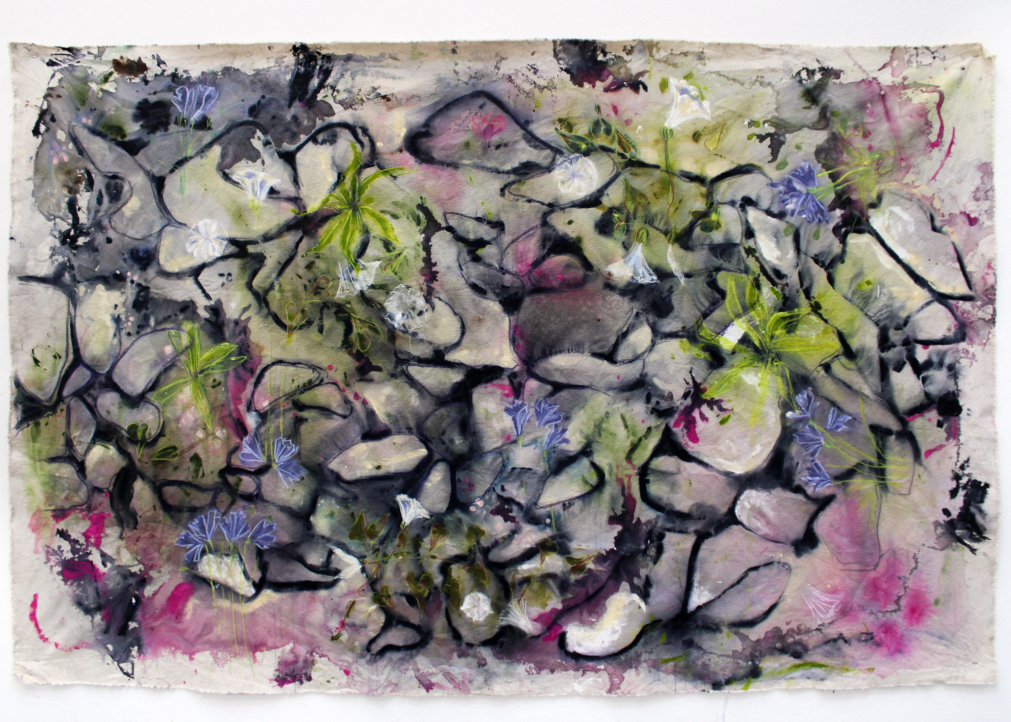 Home Scar: Stone, 2025, Acrylic, Organic Matter and Mixed Media on Canvas, 6’ x 4’