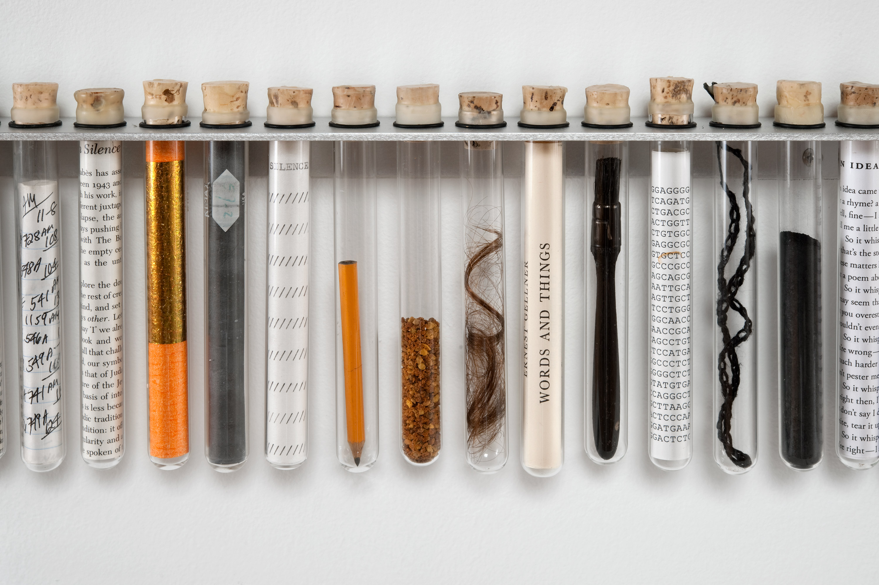 Harriet Bart, Autobiography (detail), 2011, mixed media, test tubes, steel. Image credit: Rik Sferra