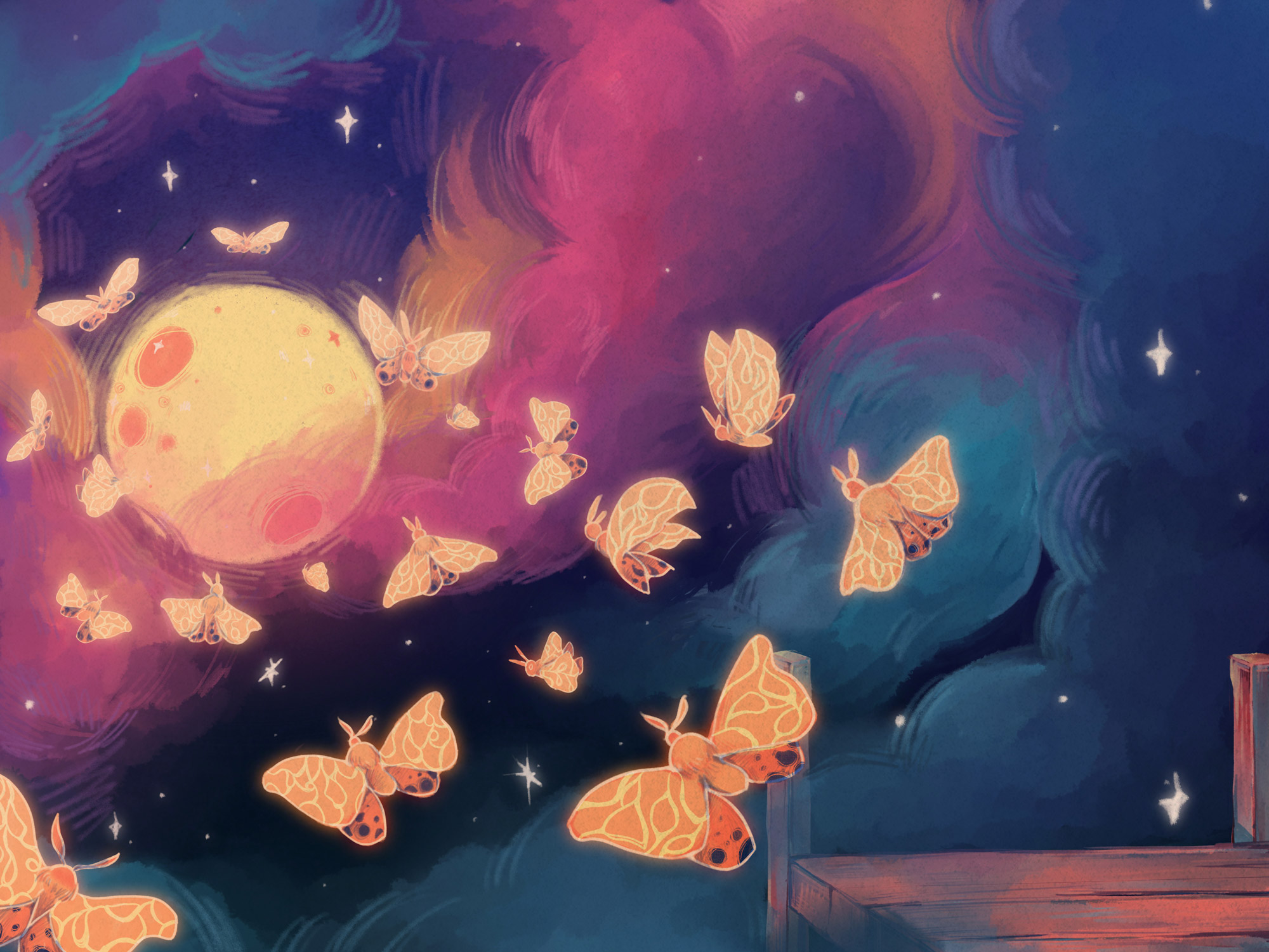 Illustration of moths by Ngan Huynh