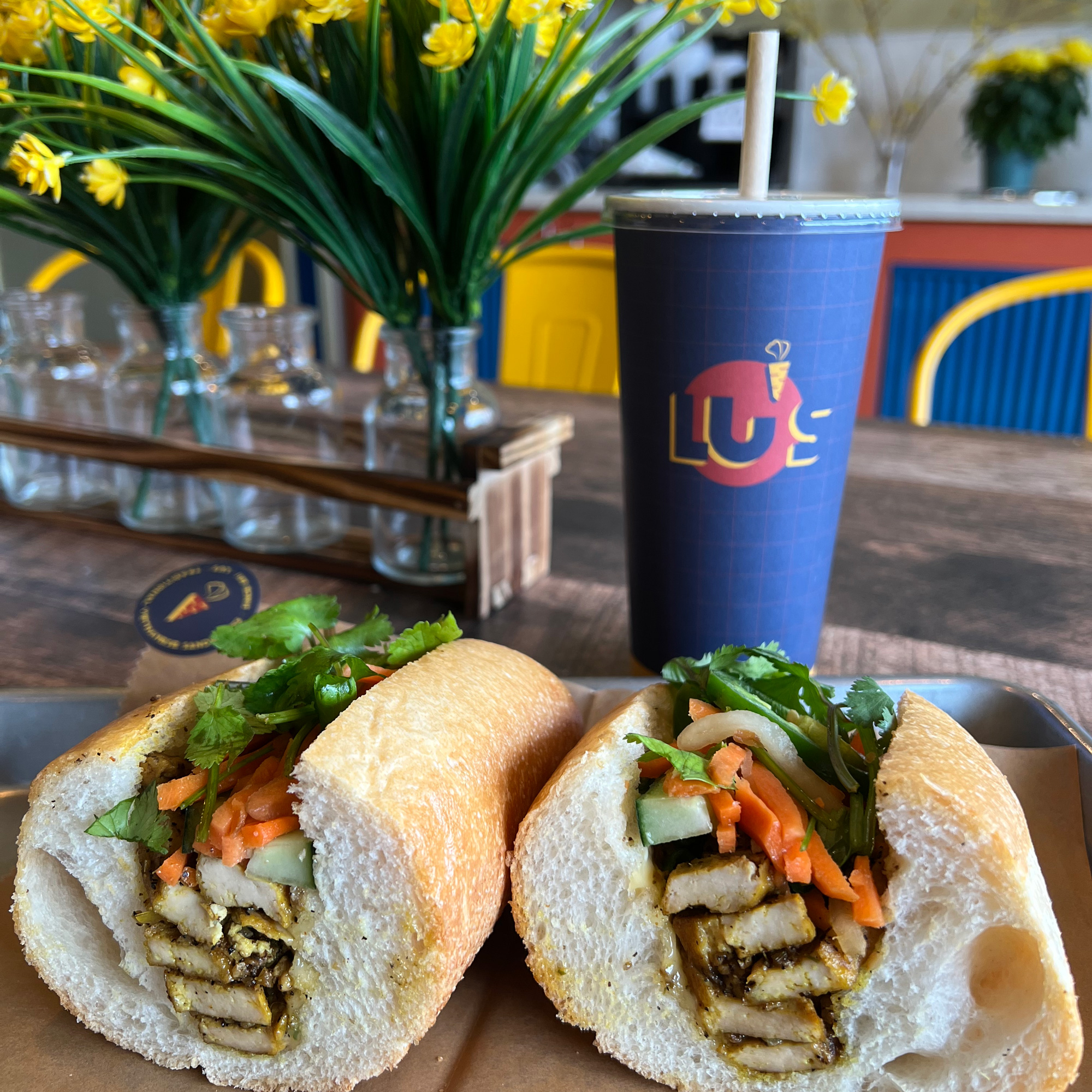 Lu's sandwich with newly rebranded soda cup