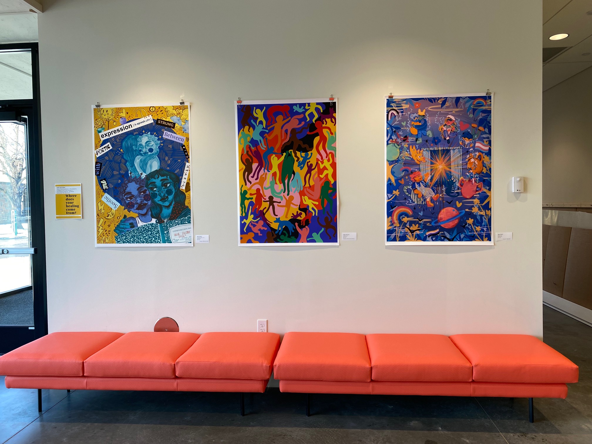 Family Tree Clinic Entrance Featuring Artworks by Riley Wright, Kaitlyn Morrsion, and Ngan Huynh