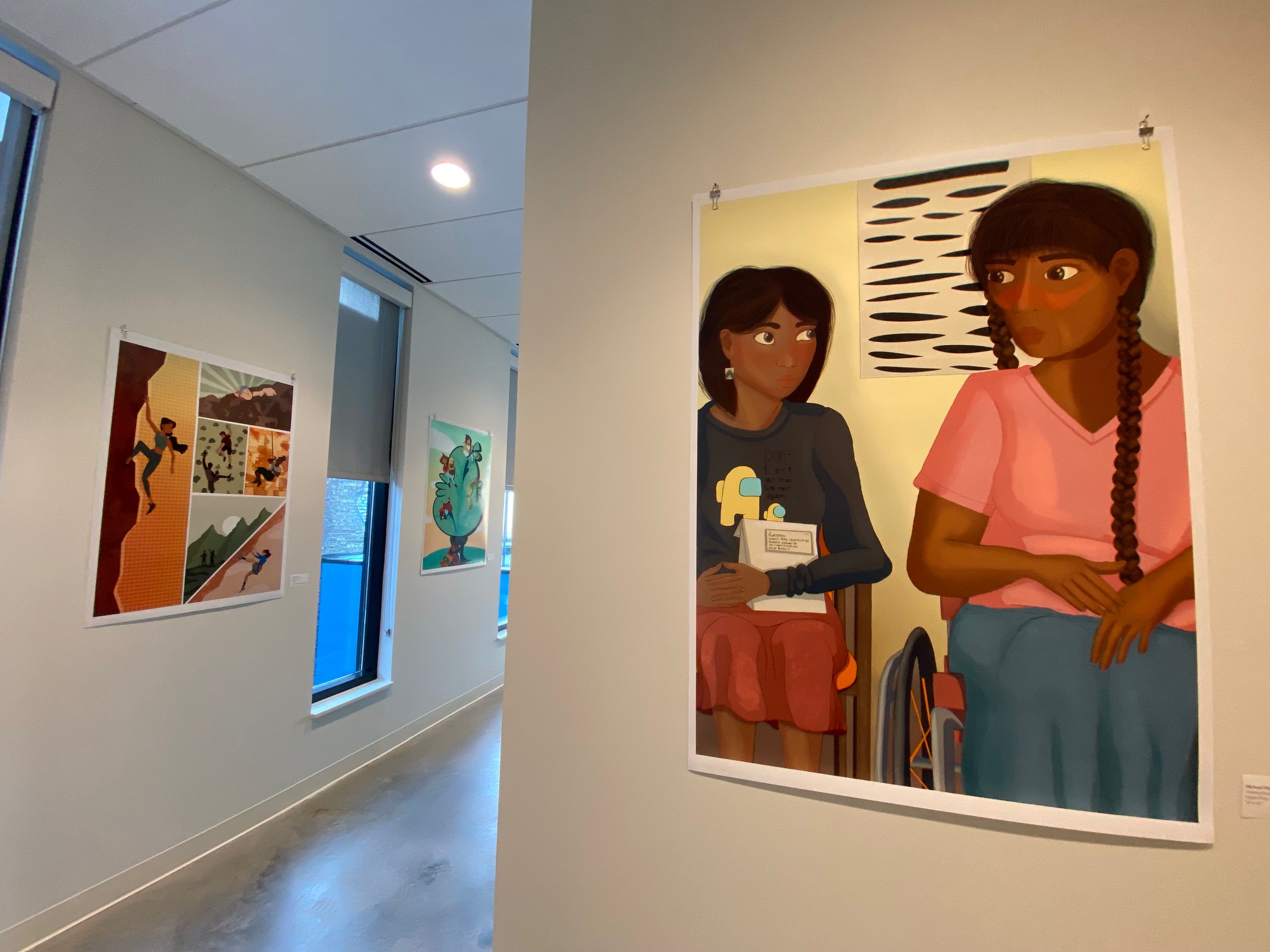 Family Tree Clinic Hallway Featuring Artworks by Deanna Ayala, Alyssa Hannan, and Michael Hasseriis
