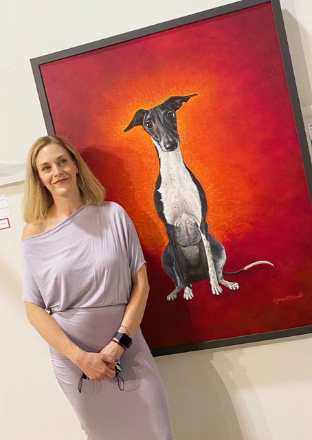 Jane Nicolo with her painting Joey
