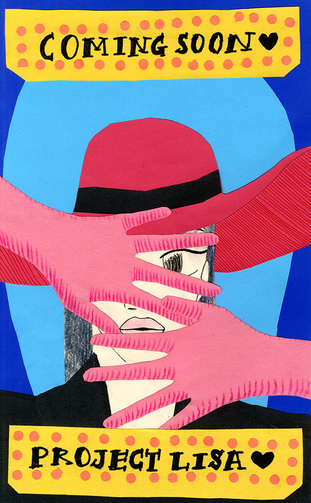 Colorful poster showing the bust of a figure wearing a large red hat with two pink hands in front. The poster reads at the top "Coming soon" and at the bottom "Project Lisa."