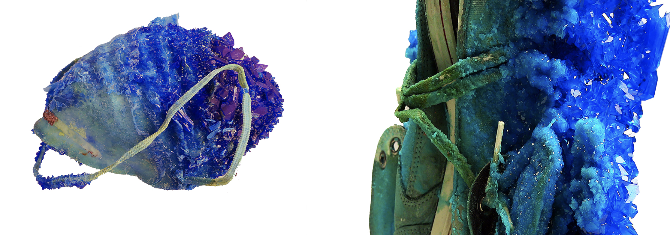 Requiem, 2019–20, found object, copper sulfate 