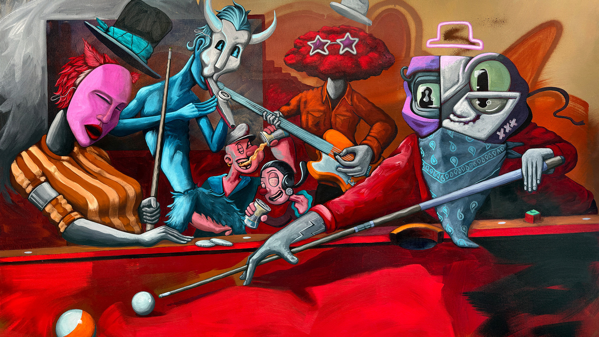 Painting of mythological figures playing pool