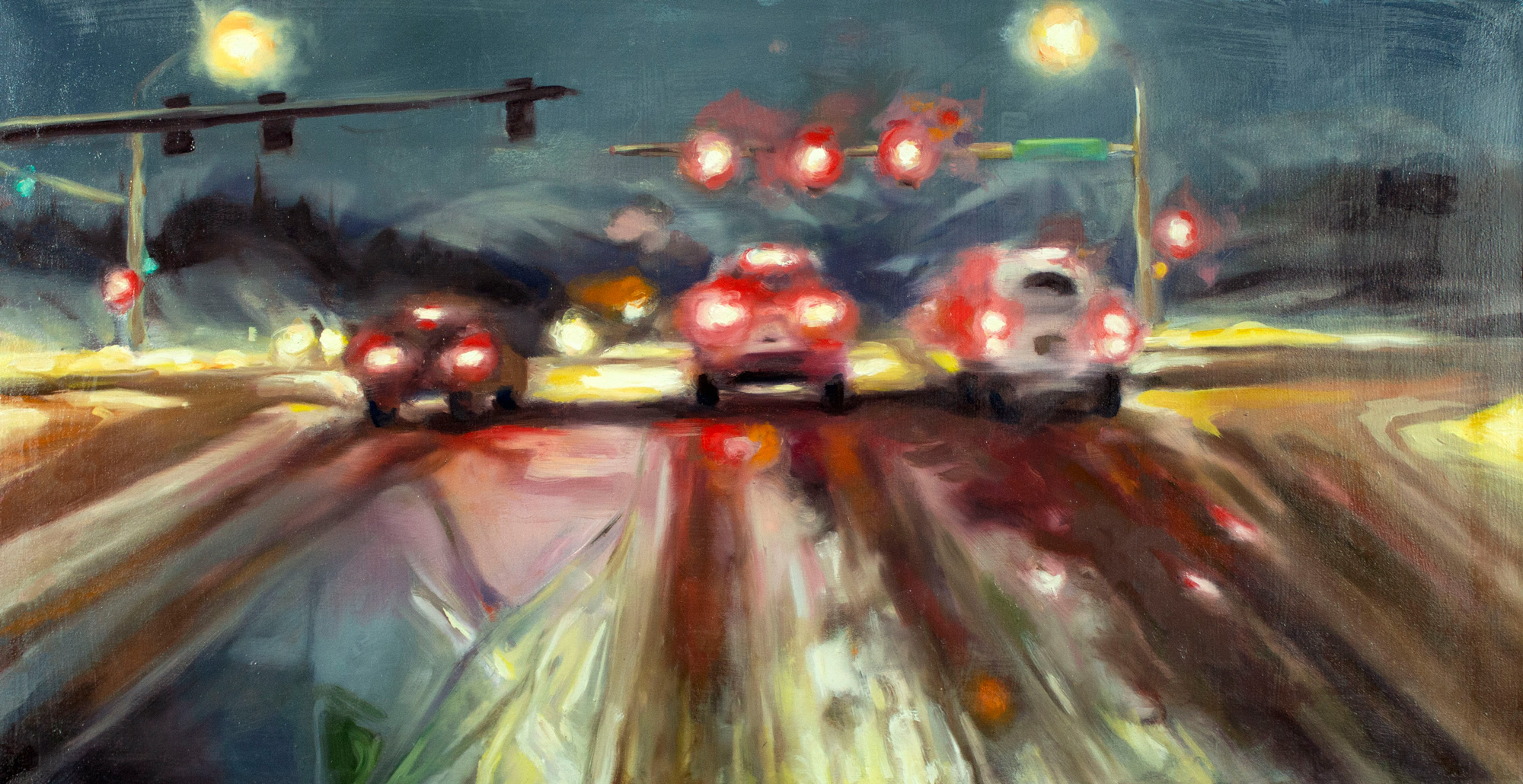 Painting of cars at a stoplight
