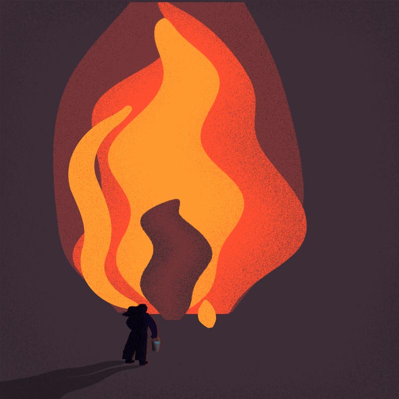 Julie Van Grol, Tiny bucket for a giant fire, 2020, Animated digital illustrations
