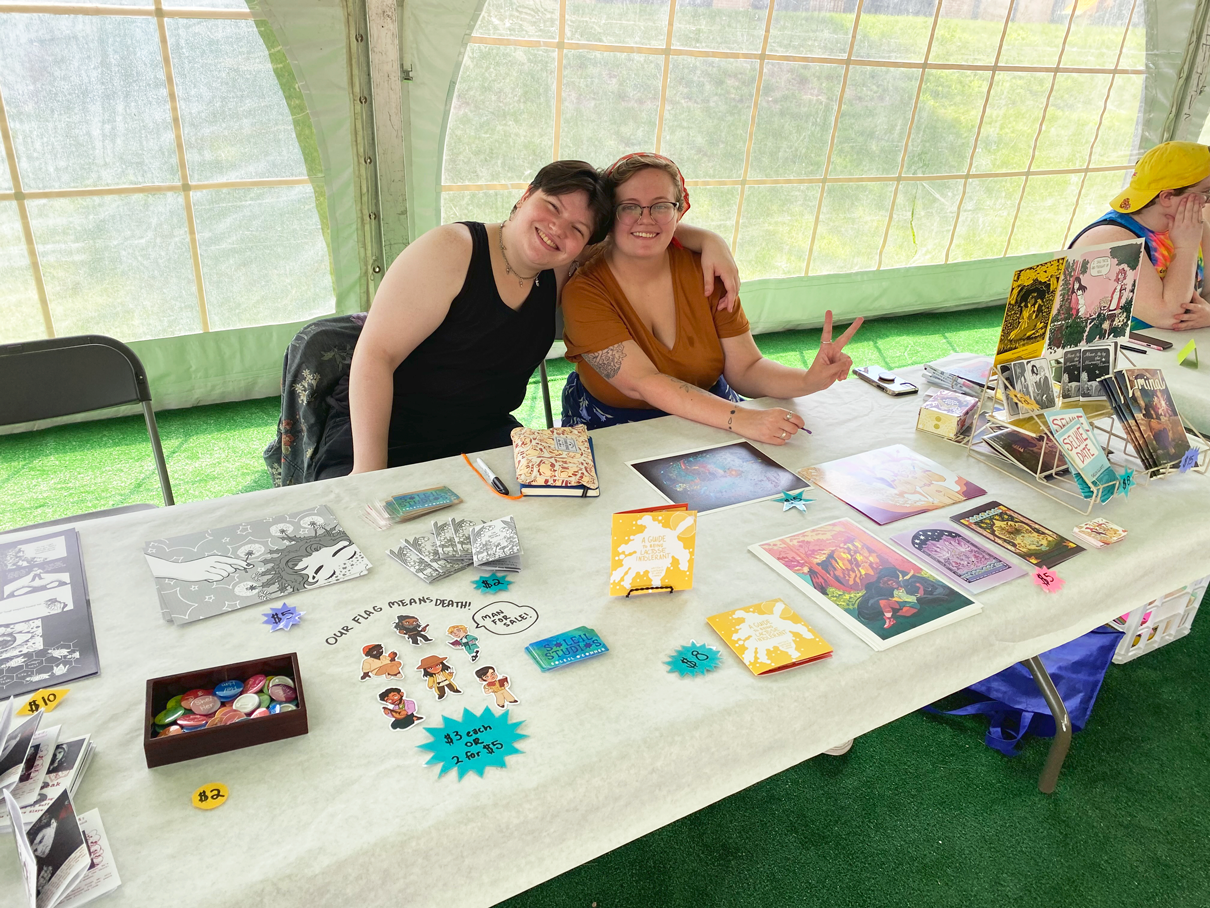 Comic Arts student Soleil Conner and alum Gaelen Elliot at Zine Fest