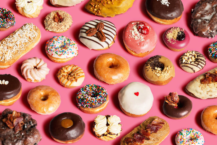 A photo of the wide range of donuts at Glam Doll Donuts.
