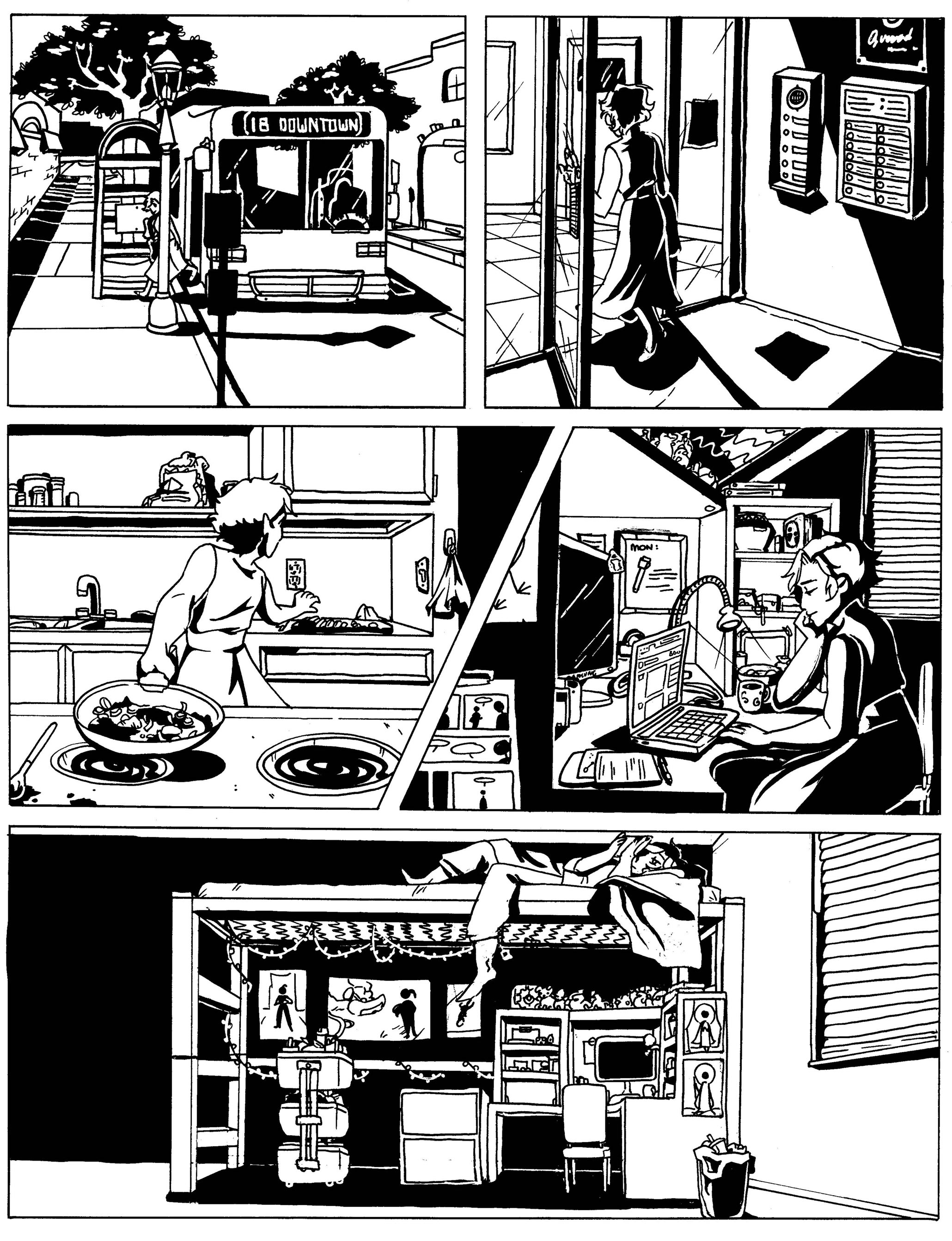 Comic of a character doing everyday tasks by Jori Walton.