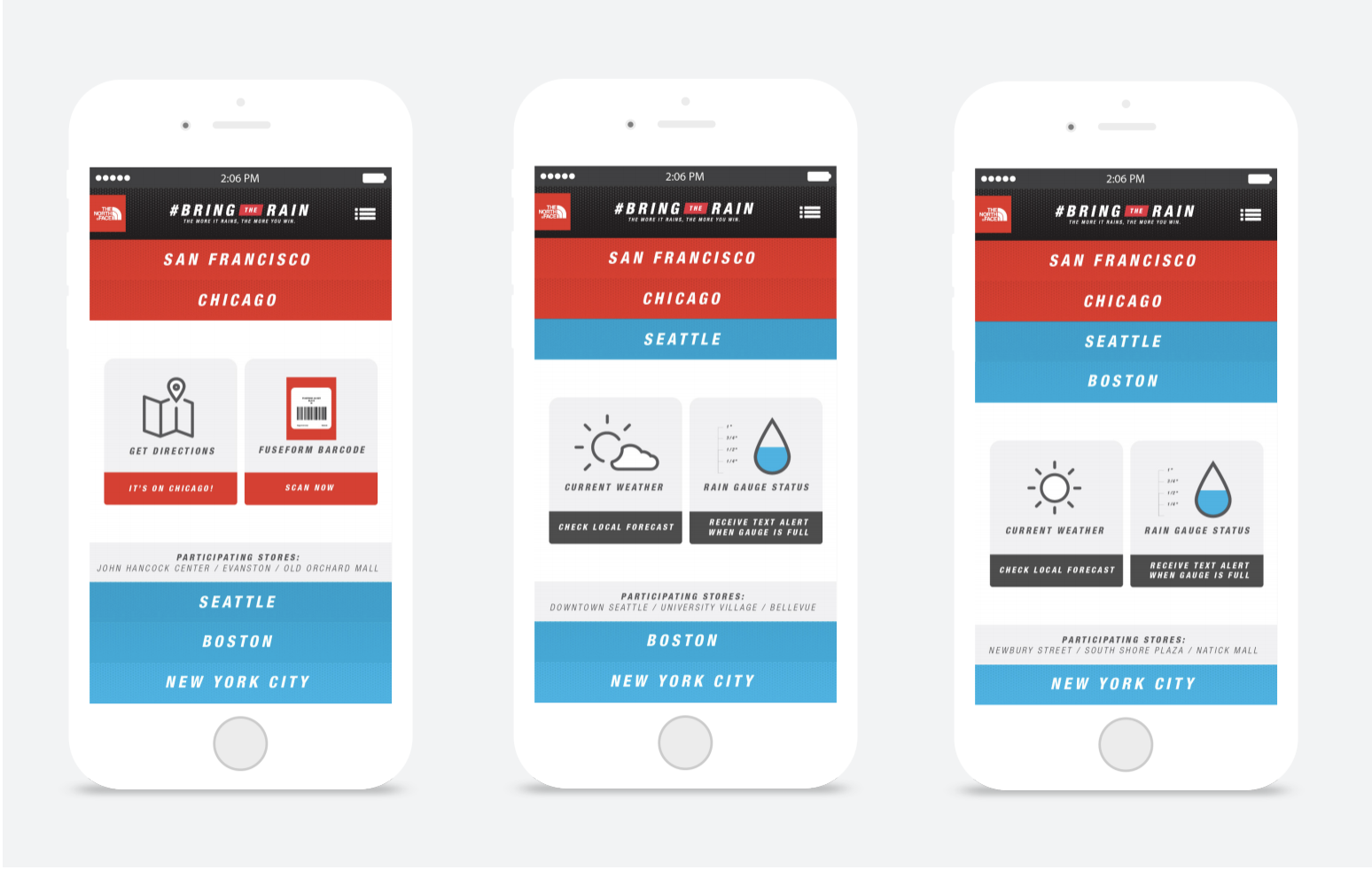 #Bringtherain North Face app design by Nicholas Dahl