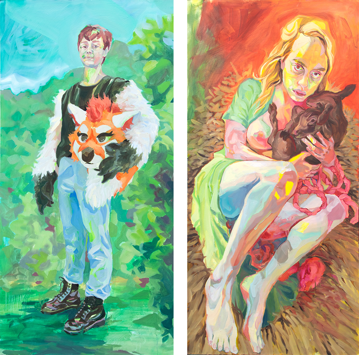 Two vertical paintings of people