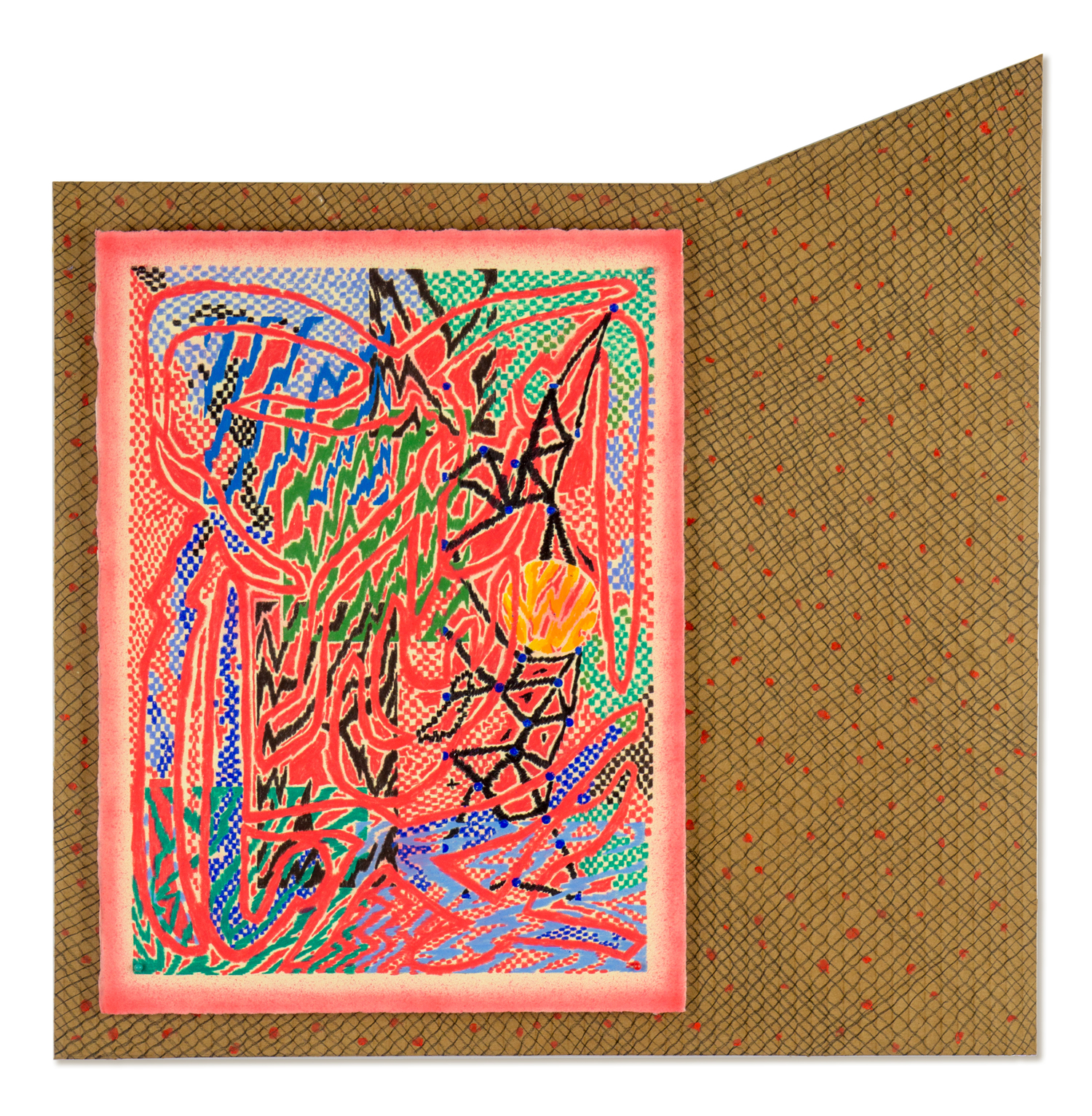 Untitled #1, from That Lost Folio Series, Colored Pencil on Paper and Cardboard, 17x19 in., 2023 by Ziba Rajabi