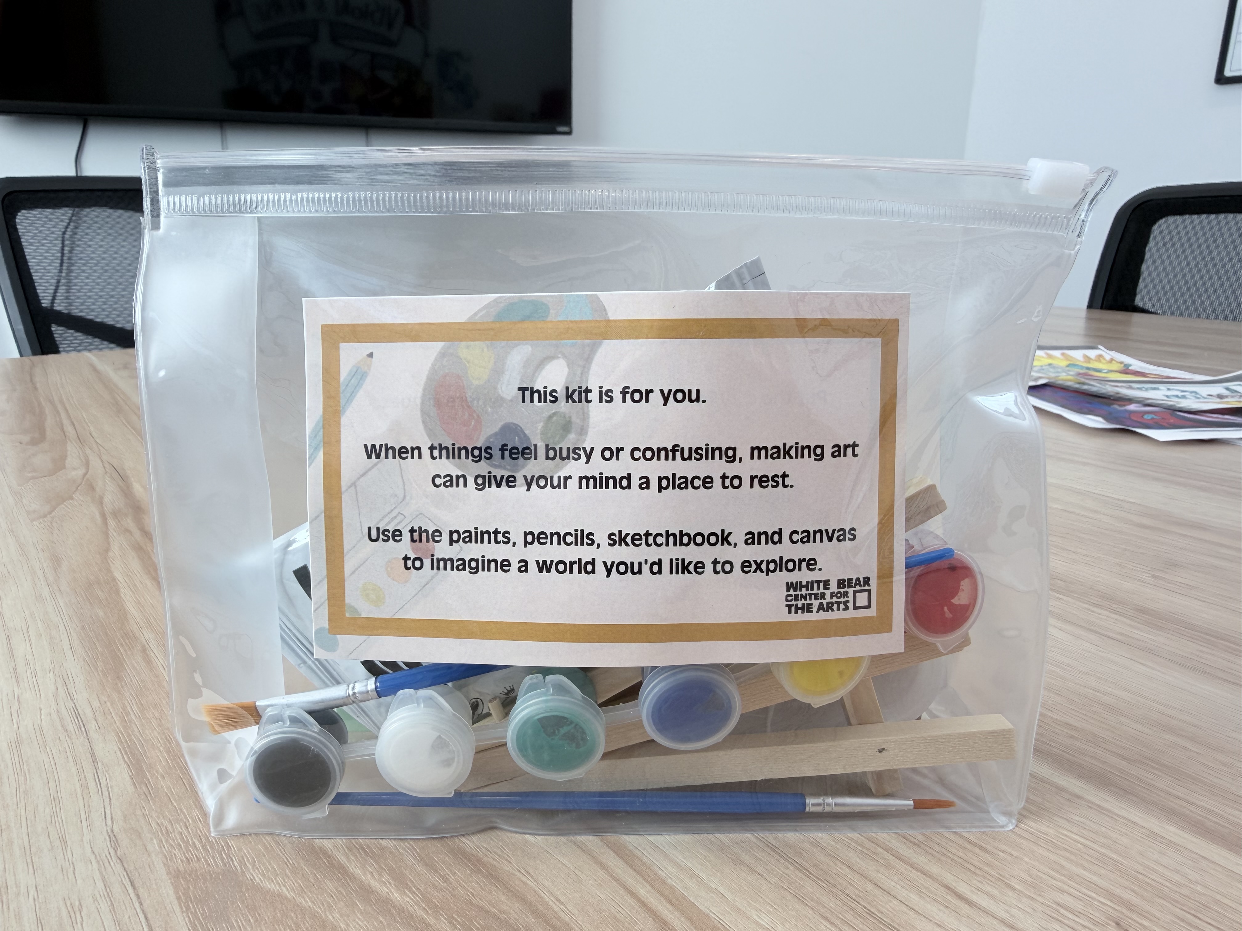 art supplies assembled in a zip lock bag