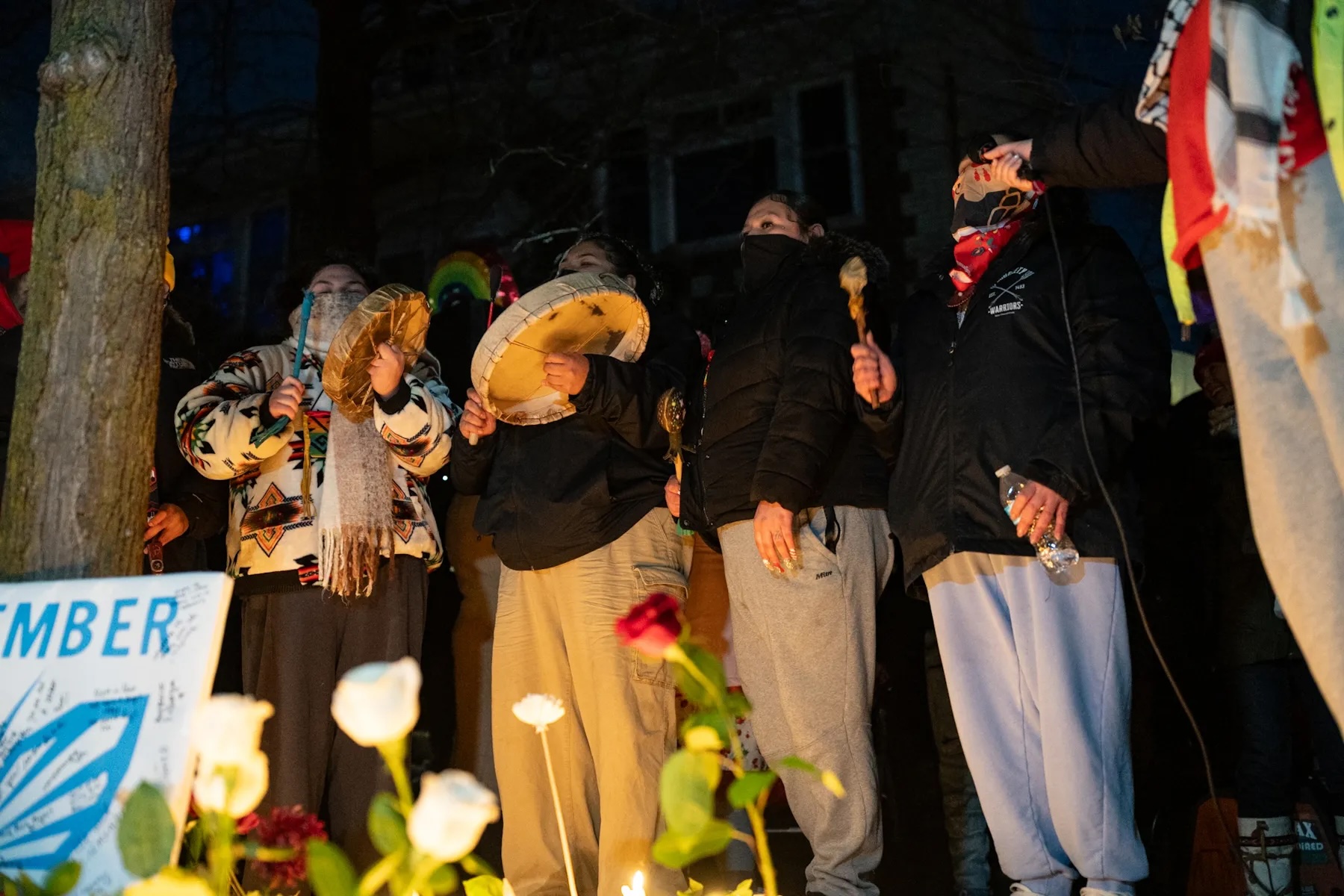 Photo taken by Aaron Nesheim, Sahan Journal, of creatives drumming at a vigil in Minneapolis