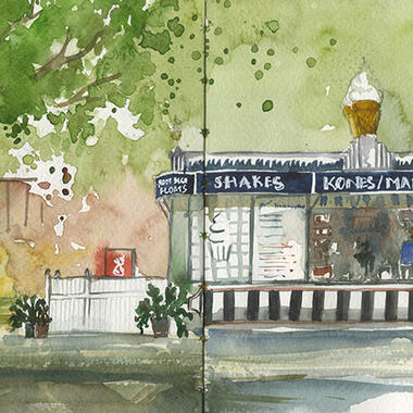 Archana Shankari of the Twin Cities Urban Sketchers, Concession Stand, 2017, watercolor, 6 1/8 x 13 in.