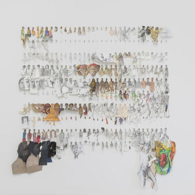 Genevieve DeLeon, 320 Notes Toward Drawing a Brown Figure, 2018, mixed media drawing installation, 71 x 63 inches, Photo credit: Clare Gatto