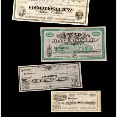 Grafton Tyler BrownMining Stock Certificates, 1875 & 1878Lithograph PrintG.T. Brown & Co, S.F.