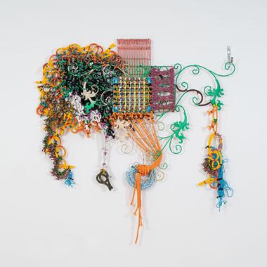 Liz Miller; Architectural Hyperbole 05; assorted rope, zip ties, and other mixed media on metal and plastic armature; 2021; Photo credit: John Dooley