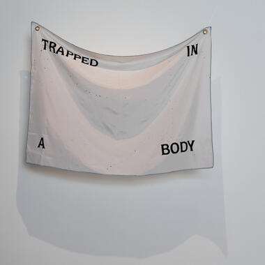 Lee Noble, Second-year MFA, Flag for Every Person + Nation, Silk, Flashe, thread