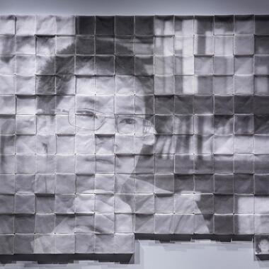 Eun-Kyung Suh; Hidden Faces; Silk organza, cotton thread, pins; 2015; Photo credit: Rik Sferra