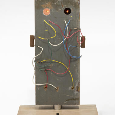 Verostko, The White House: Yea or Nay, from the Decision Machine series, c. 1982-85, wood salvaged from the 1949-52 White House renovation, diodes, transistors, capacitors