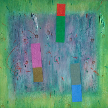 Verostko, The New City, 1968, acrylic and crayon with gesso base on wood panel, 48 x 48 in.