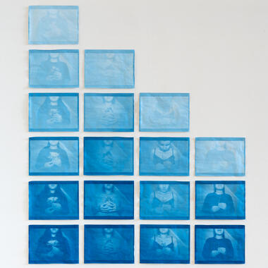 Sarah Abdel-Jelil, Okay Overall: Exposure, 2021, cyanotypes. Photo credit: Rik Sferra