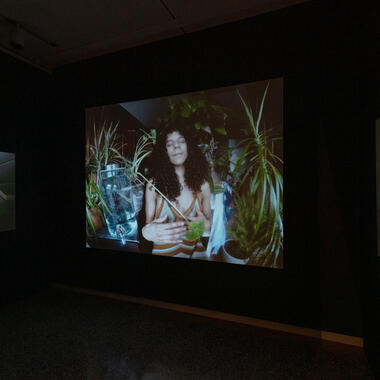 Sarah Abdel-Jelil, Okay Overall: What if we just sit here?, 2020, three-channel video installation, dance time-lapse. Photo credit: Rik Sferra