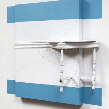 Jason Ramey, Table Drawing, 2014, Hardboard, found furniture, paint