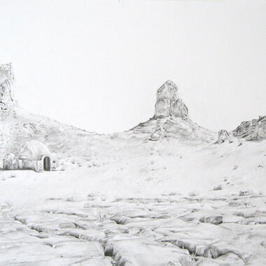 Pam Valfer, Landscape Simulation: Planet of the Apes/ Tatooine/ County Clare, Ireland, Graphite on Paper