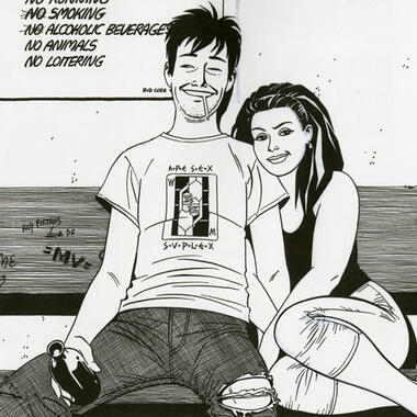Original artwork for “Ray and Maggie Down at Leo’s,” Love and Rockets calendar, 1989