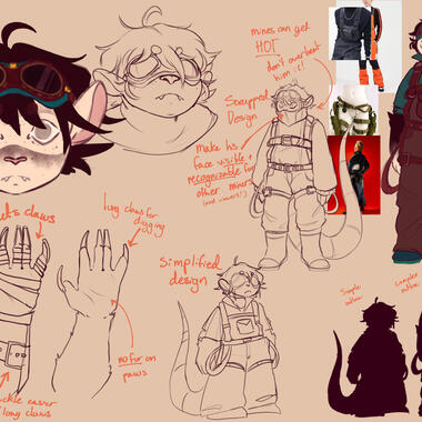 Character study featuring face, hand, silhouette, and reference photos