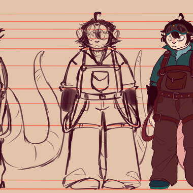 Full body character study featuring outlined and fully colored in figure