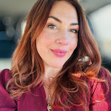 woman in a red dress