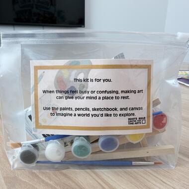 art supplies assembled in a zip lock bag