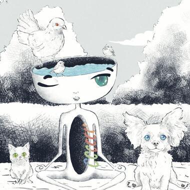 Illustration of Kup, dog, cat, bird. 