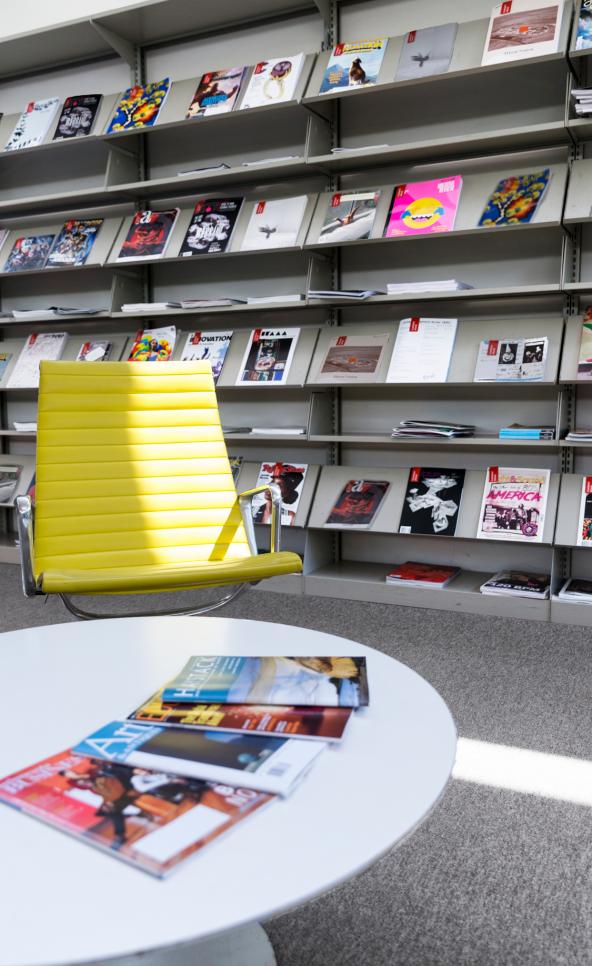 MCAD library's magazine wall