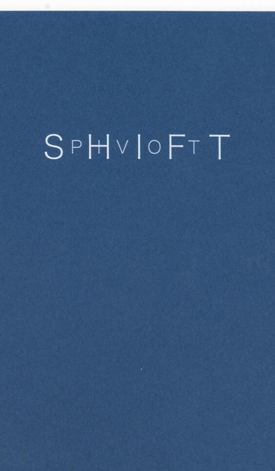The cover of a short hand bound book, the cover is blue and reads "SpHvLoFtT" ; Paula McCartney