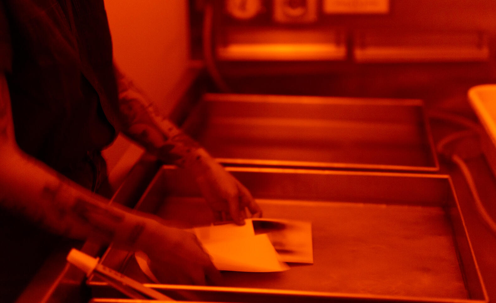 Student working in darkroom