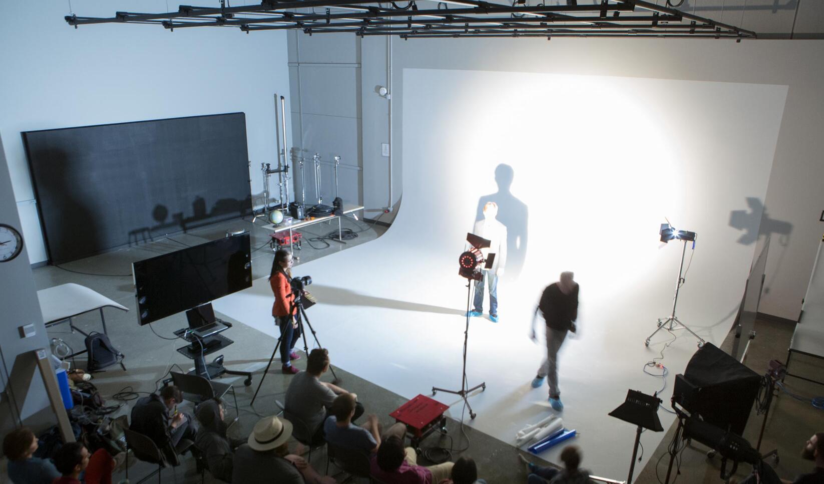 Overhead shot of the gray studio