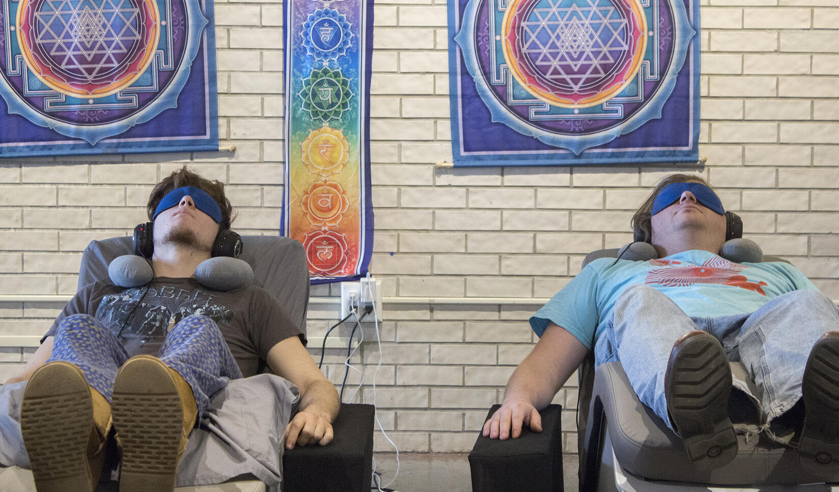 Students in massage chairs at MCAD Spa Day