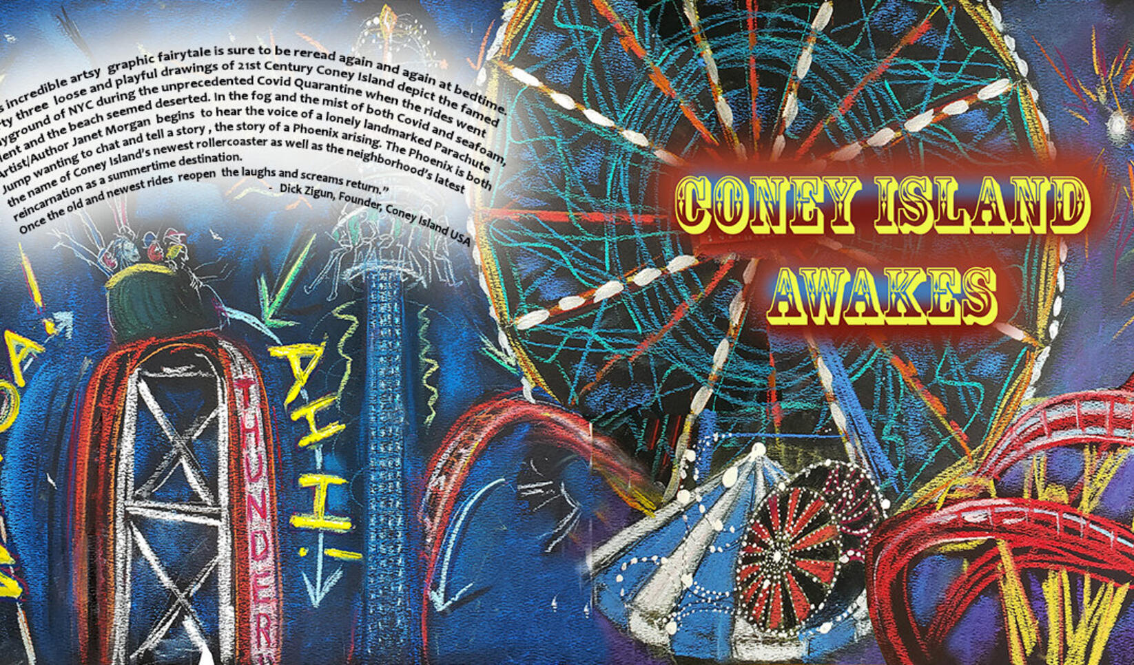 Front and back cover spread of Coney Island Awakes ; Janet Morgan