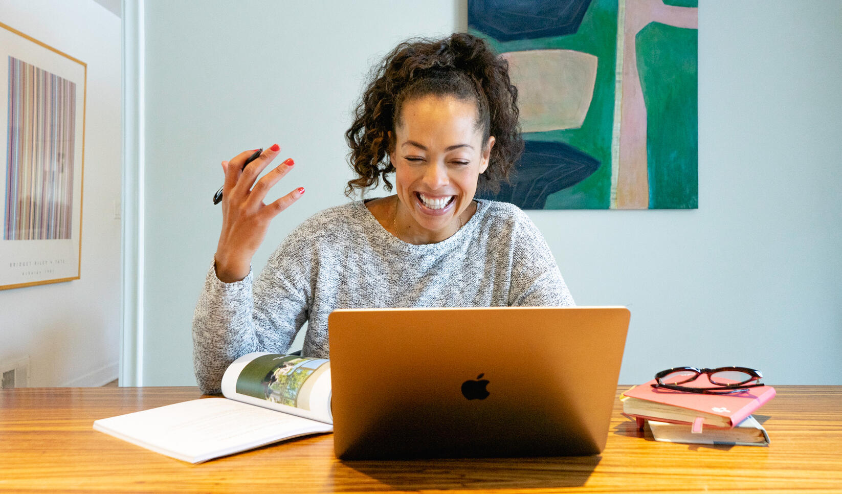 Student in conversation over a video call