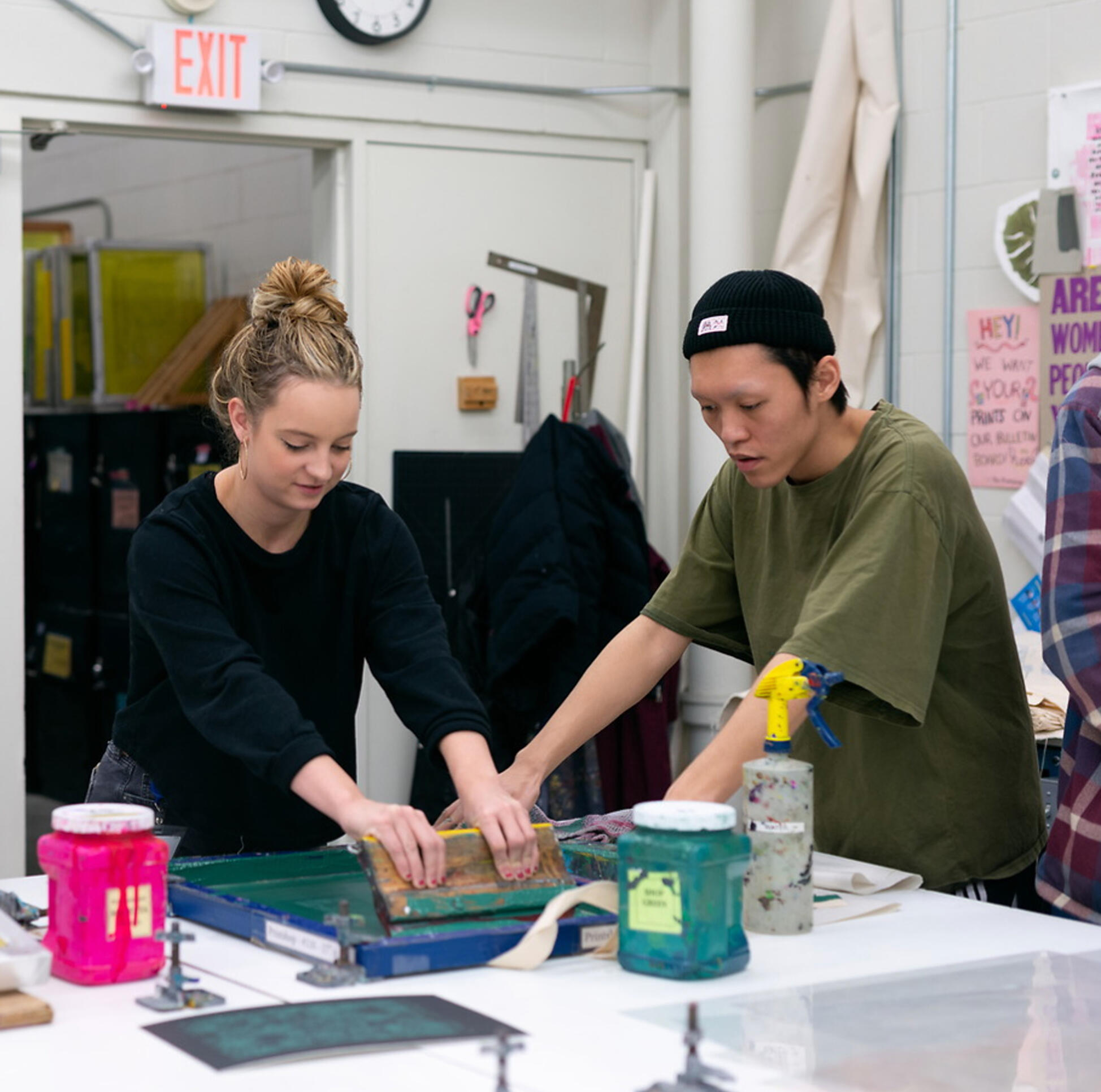 Students working in MCAD's printshop