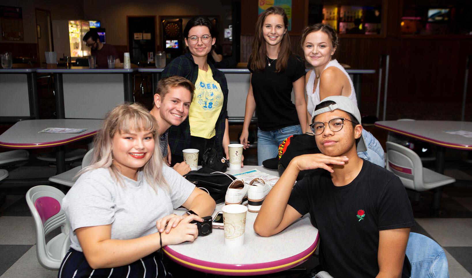 Students posing during bowling